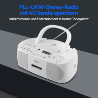 MEDION E65010 Stereofonní rádio (CD přehrávač, kazeta, připojení USB, audio vstup AUX, přehrávání MP3. Rádio FM PLL, paměť na 40